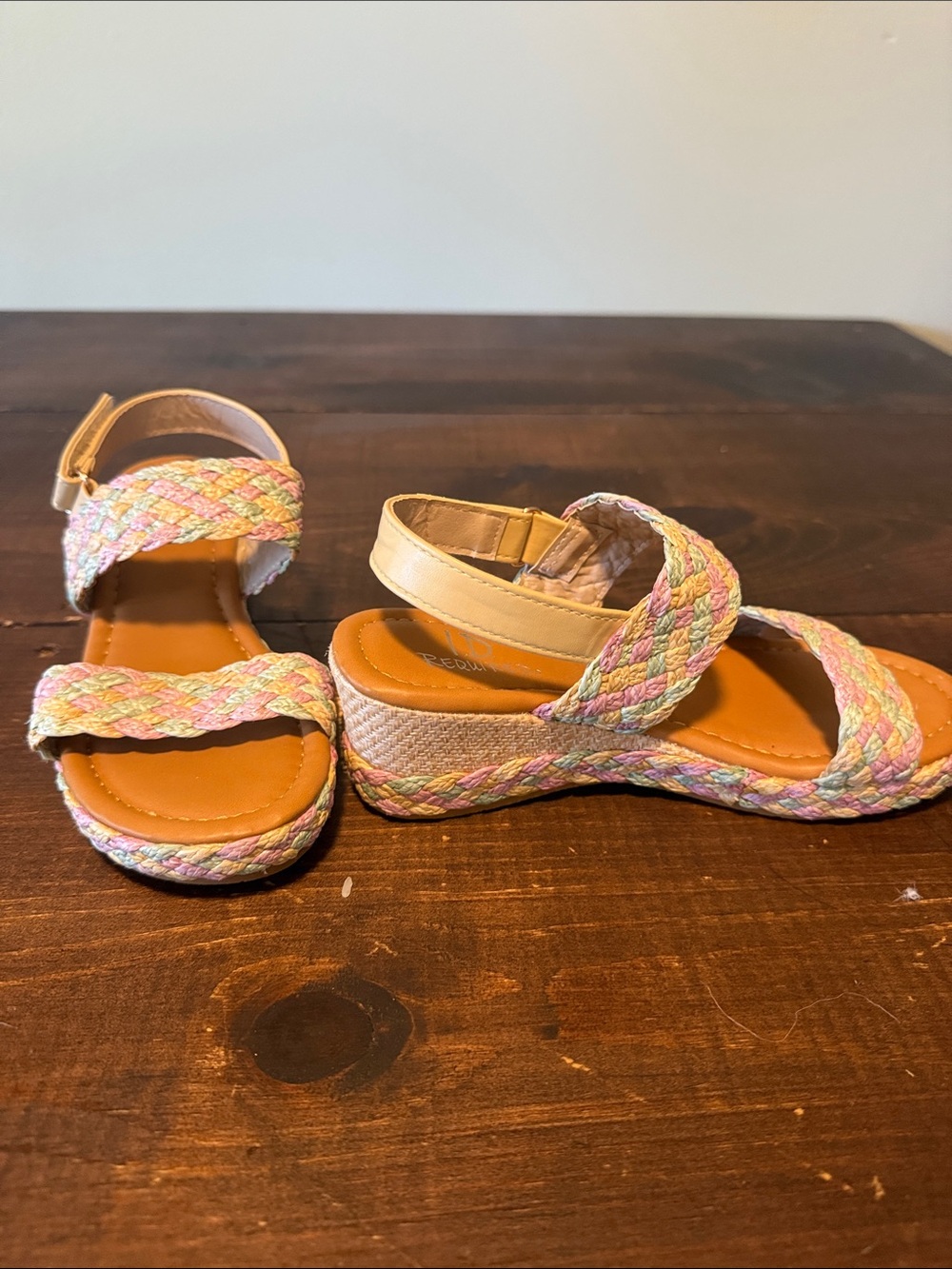 Girls Pastel Braided Wedge Sandals - Neutral & Multicolor